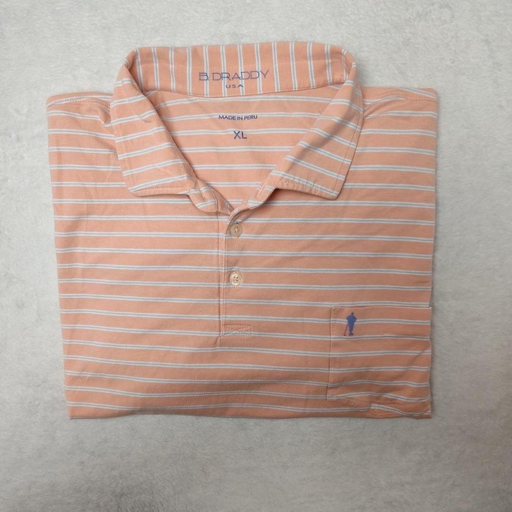 B. Draddy Polo Shirt Mens XL Pink Striped Pocket‎ Collared Golf Payne Stewart